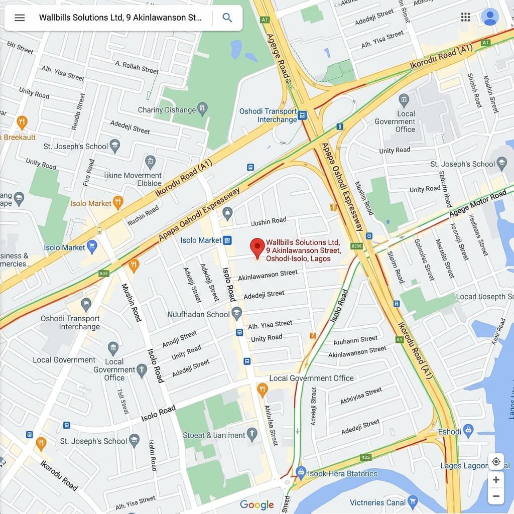 Google Map of 9 Akinlawanson Street, Charity, Oshodi-Isolo, Lagos, Nigeria